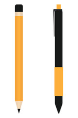 Simple Pen and Pencil. Stationery Items for Education and Office. Writing Tools