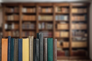 Set of reading books on shelf in library