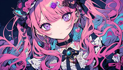 Close-up Anime Girl with Vibrant Pink Hair and Edgy Style