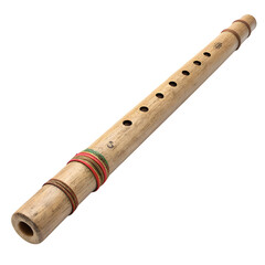 Fototapeta premium Classic bamboo flute musical instrument showcasing detailed wood grain and colorful ornamentation for music projects isolated on a white background