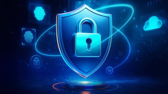 Blue Shield Lock Cloud Icons Security Protection Network Technology Access Control