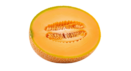 Half cantaloupe displays its orange flesh and seeds on a background. - high quality Half cantaloupe displays its orange flesh and seeds on a backgroun