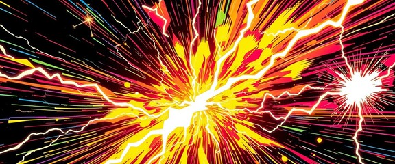 Vibrant, crackling energy bursts in comic book style,  art,  comic book style