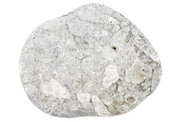 Top view of single gray pebble isolated on white background.