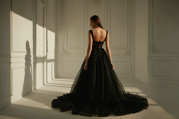 woman in glamorous black gown