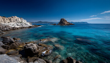 Fototapeta premium Scenic view of sea against blue sky during summer