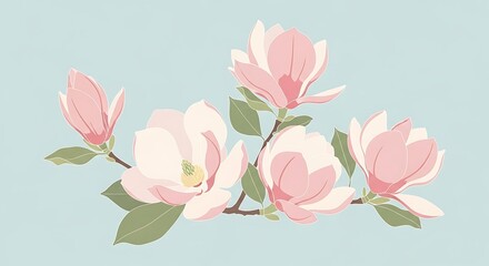 Naklejka premium Elegant magnolia blossoms in soft pastel shades evoking serenity and beauty