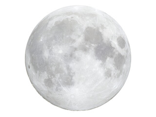 Full moon night sky celestial body lunar surface crater, Isolated On White Background, Png Transparent