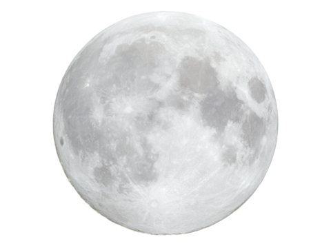 Full moon night sky celestial body lunar surface crater, Isolated On White Background, Png Transparent