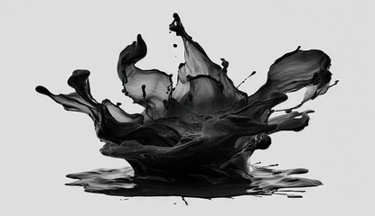 Dramatic black liquid splash against a plain background, displaying dynamic movement and fluid forms.