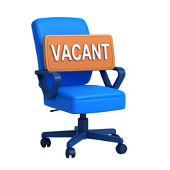 Vacant Chair Sign: A simple image showing an office chair with a vacant sign on its backrest, symbolizing an available position, missing, or waiting for an occupant.