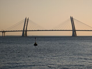 Scenic Sunset View of a Modern Cable-Stayed Bridge