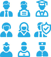 Profession silhouette icons: business, education, engineering, law enforcement, and more