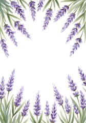 Naklejka premium Watercolor lavender floral frame with open space for text in center