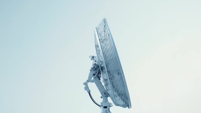 Large White Satellite Dish Against a Clear Pale Blue Sky Telecommunications Technology for Wireless Internet Access Worldwide