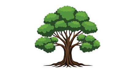 Obraz premium A large tree with a thick trunk and green leaves on a white background