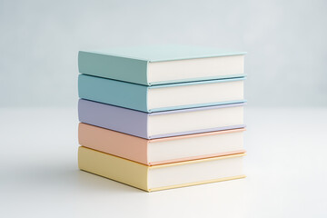 Neat Stack of Colorful Books on White Background