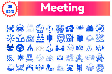 Collection of diverse business meeting and collaboration icons representing teamwork and communication