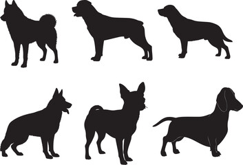 A set of dog in silhouette.