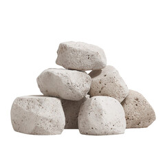 Pile of Light Grey and White Pumice Stones on Transparent Background