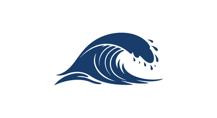 A stylized illustration of a crashing ocean wave in dark blue