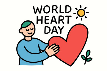 World Heart Day illustration with man holding big heart