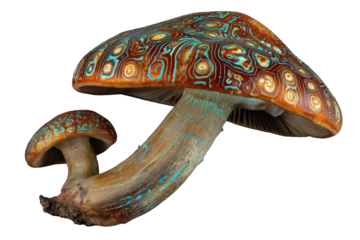 Two Glowing Mushrooms on Black Background