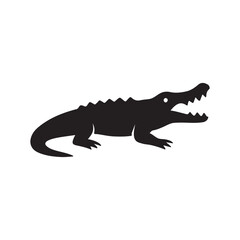 Obraz premium Alligator/Crocodile Silhouette Icon – Reptile, Wildlife & Open Mouth