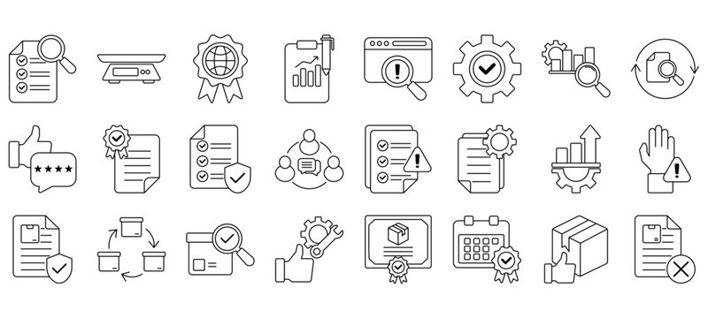 Quality Control Line Editable Icons set. Vector illustration in modern thin line style icons Isolated on transparent background.