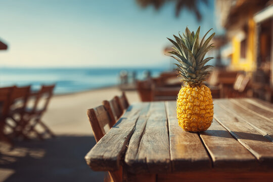 picture tropical paradise ambiance with ultrabright pineapple resting on sunlit table
