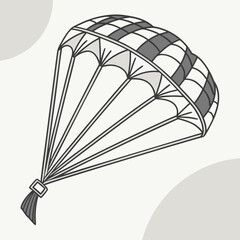 Stylized illustration of a parachute with a checkerboard pattern canopy and suspension lines descending