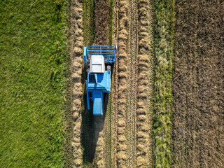 Fototapeta premium Combine harvester during harvest season in Mazowsze region, Poland
