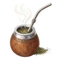 Traditional yerba mate tea in a gourd with bombilla, isolated on transparent background, a popular south american beverage with a unique cultural significance