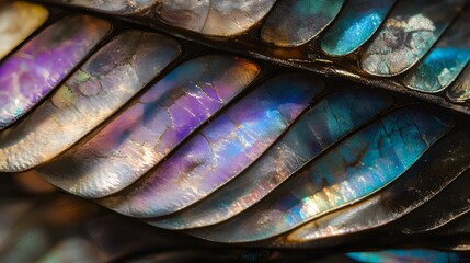 Fototapeta premium Closeup iridescent butterfly wings texture abstract art