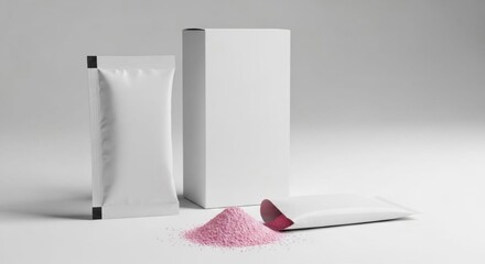White Stick Sachet Mockup with Box and Pink Powder Product