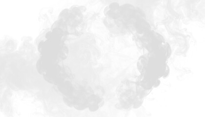 Obraz premium PNG of soft cartoon white smoke creating circular swirl effect, isolated playful vapor on transparent background, ideal for comic graphics, animation, abstract art, and decorative digital designs.