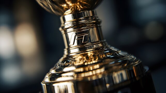 Close up of a gold trophy, a symbol of winning and accomplishment.