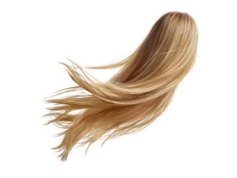 Long blonde hair flowing in the air beauty salon, Isolated On White Background, Png Transparent