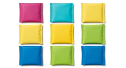 Colorful Stick Sachet Mockups Isolated on White Background, Top View