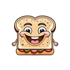 Funny cartoon character of a smiling sandwich with arms and a happy face, ideal for children's food themes and playful designs