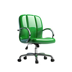 Fototapeta premium Modern green office chair with chrome accents displayed against a minimalist backdrop suitable for contemporary workspaces and home offices