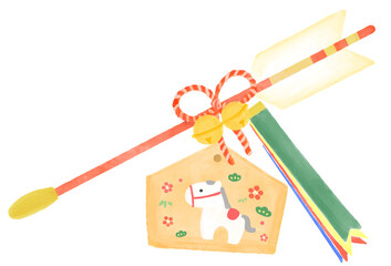 Watercolor Hamaya arrow for the Year of the Horse