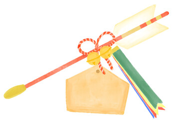 Watercolor illustration of a hamaya arrow