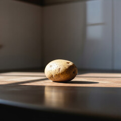 A Lone Potato on a Wooden Table Food Poverty