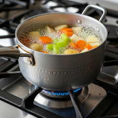 Vegetables Boiling in a Pan