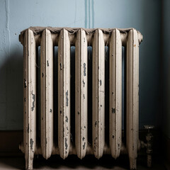 Old Unused Radiator with Dust and Flaking Paint