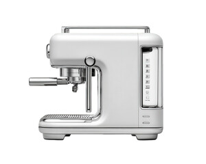 Silver Compact Espresso Machine with Chrome Accents on Transparent Background