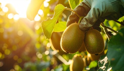 Harvesting Ripe Kiwis Golden Hour on the Orchard