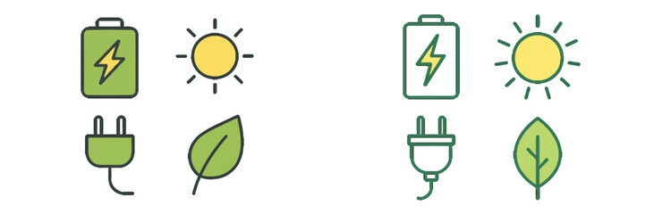Green energy symbols depicting sustainability and power sources