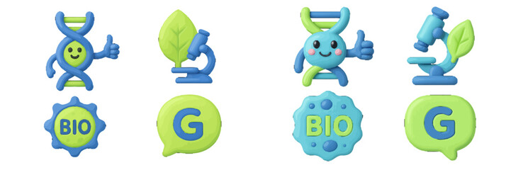 Biology-themed vector icons on a white background